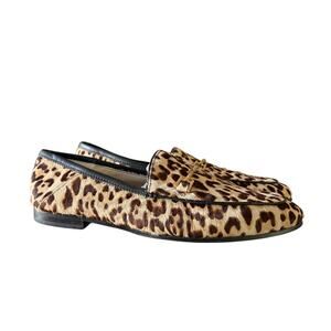 SAM EDELMAN Womens Leopard Print Loafer Gold Horsebit Sz 8 Flat Slip on Shoes